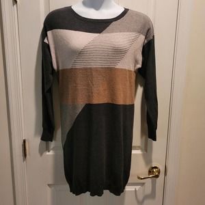 PrAna Anka Organic Sweater Dress Cotton Wool Knit Gray Tan Dark. Size M